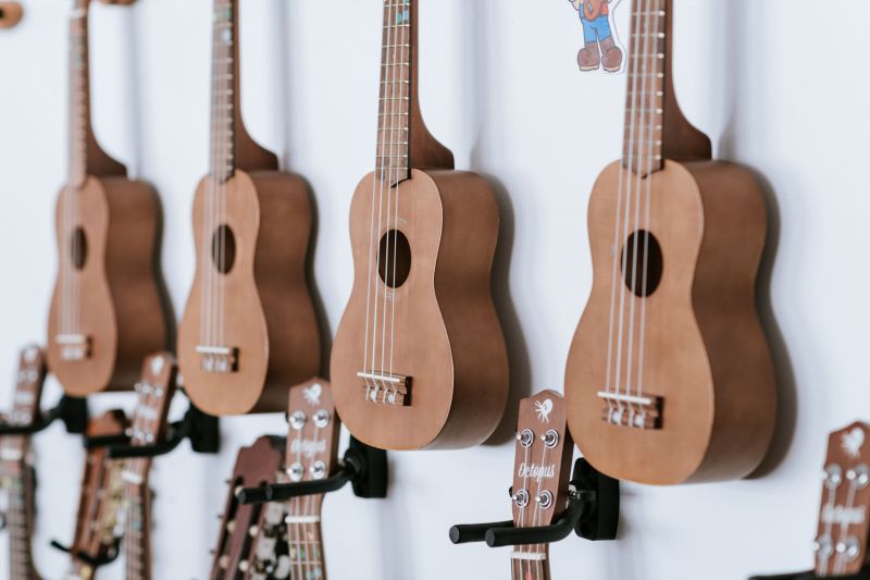 Guitars hanging on the wall at Isebrook