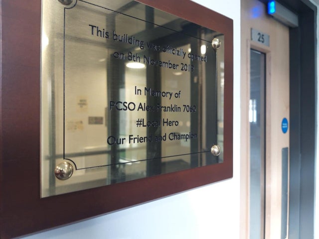 The plaque in memory of #LocalHero Alex.